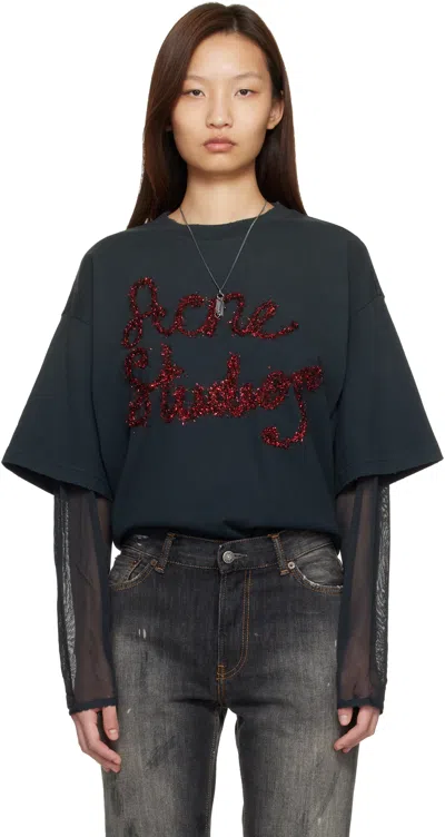 Acne Studios Tinsel-trimmed Layered Cotton-jersey And Mesh T-shirt In Gray