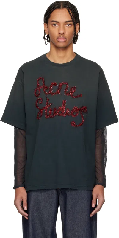 Acne Studios Gray Layered Logo T-shirt In Blue