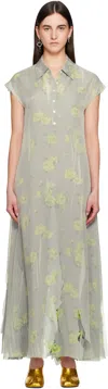 Acne Studios Layered Chiffon And Floral-print Crepe Maxi Dress In Bya Yellow/grey