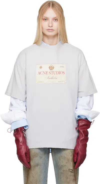 Acne Studios Gray Layered Print T-shirt In Aab Light Grey