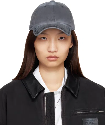 Acne Studios Gray Logo Cap In Blue