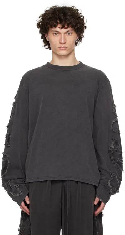 Acne Studios Gray Logo Long Sleeve T-shirt In Bm0 Faded Black