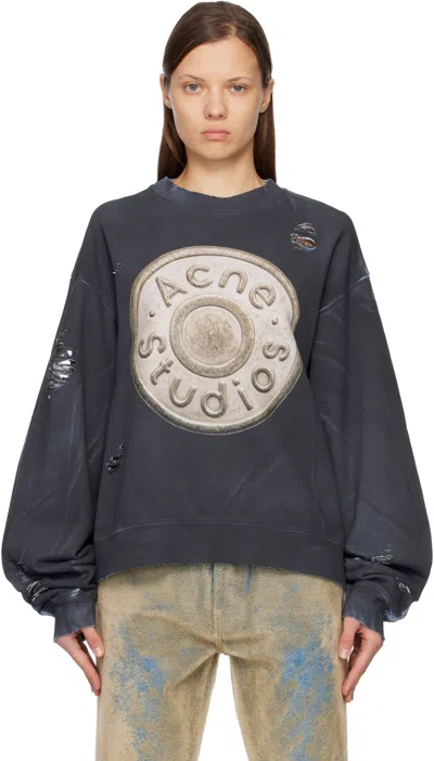 Acne Studios Gray Logo Sweatshirt In Black