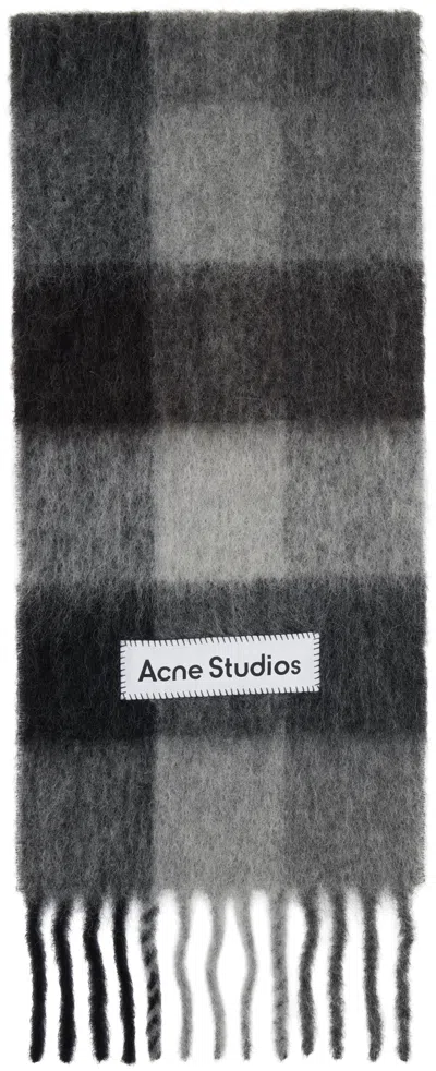 ACNE STUDIOS GRAY MOHAIR CHECKED SCARF