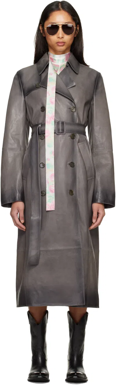 Acne Studios Gray Ombré Leather Trench Coat