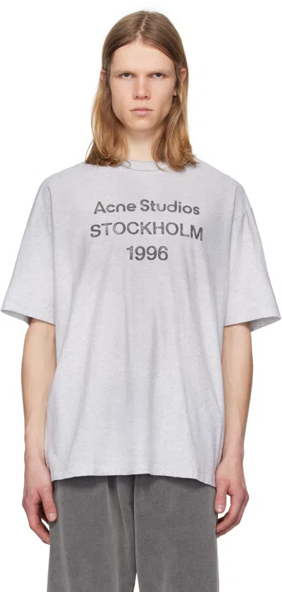 Acne Studios Exford Distressed Logo-print Organic Cotton-jersey T-shirt In Gray
