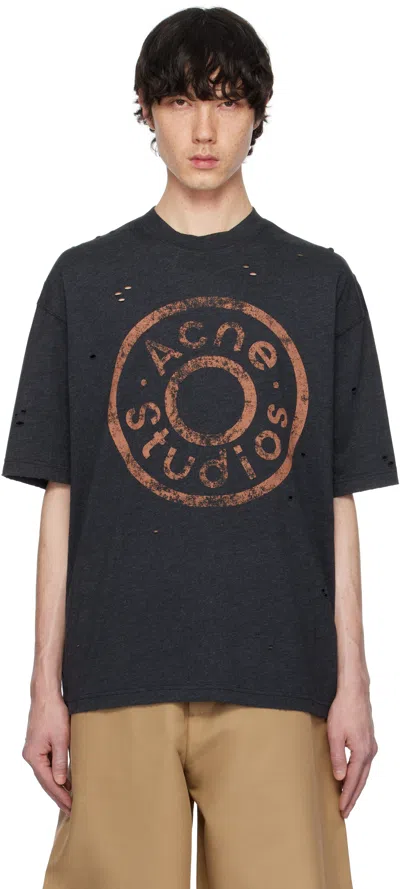 Acne Studios Gray Relaxed Fit Logo T-shirt In 975 Black Melange