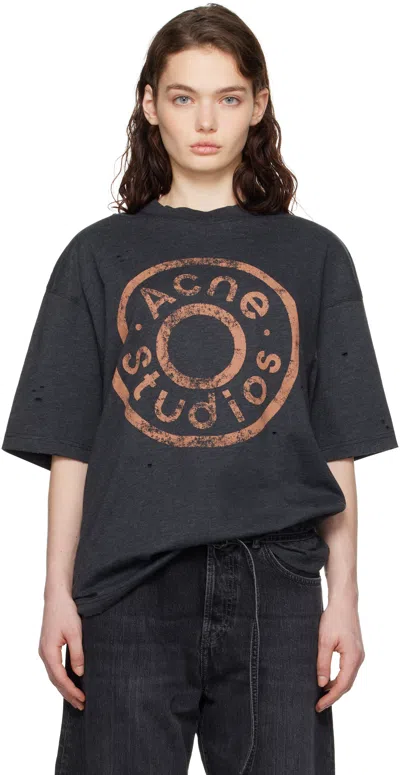 Acne Studios Gray Relaxed Fit Logo T-shirt In 975 Black Melange