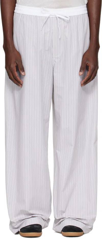 Acne Studios Gray Striped Trousers In White