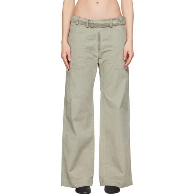 Acne Studios Gray Twill Belt Trousers In Green