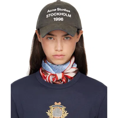 Acne Studios Gray Washed Logo Baseball Cap In Bm0 Faded Black