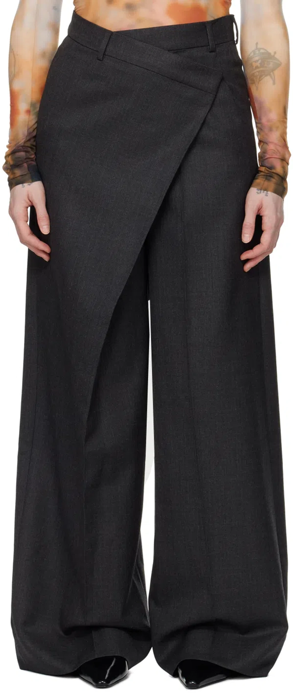 Acne Studios Tailored Wrap Trousersサイズ48 Acne Studios Tailored Wrap Trousers In Grey | ModeSens