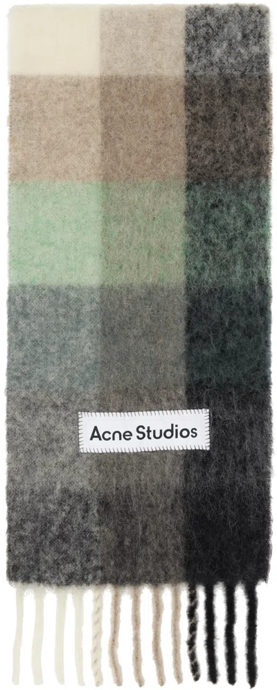 Acne Studios Green & Gray Mohair Checked Scarf In Bo8 Green/grey/black
