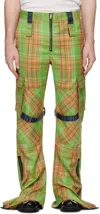 Acne Studios Checkered Cargo Trousers In Ah3 Green/brown