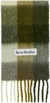 Acne Studios Checkered Motif Scarf In Did Taupe/green/blac