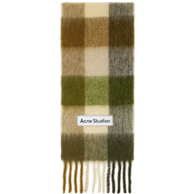 Acne Studios Green Check Wool Scarf In Dxy Khaki/cream/dark