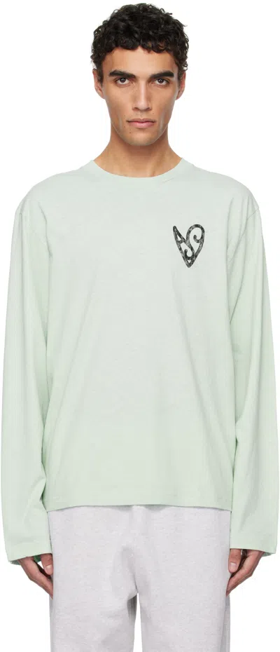 Acne Studios Green Logo Long Sleeve T-shirt In Bm7 Sea Foam Green