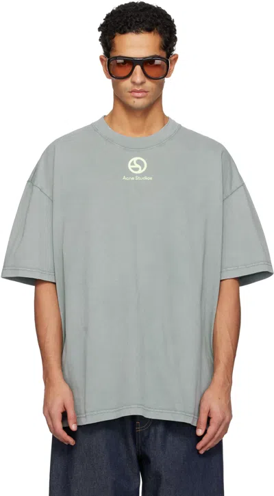 Acne Studios Green Logo T-shirt In Gray