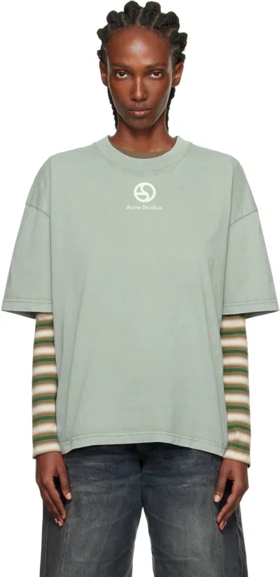 Acne Studios Green Logo T-shirt In Gray