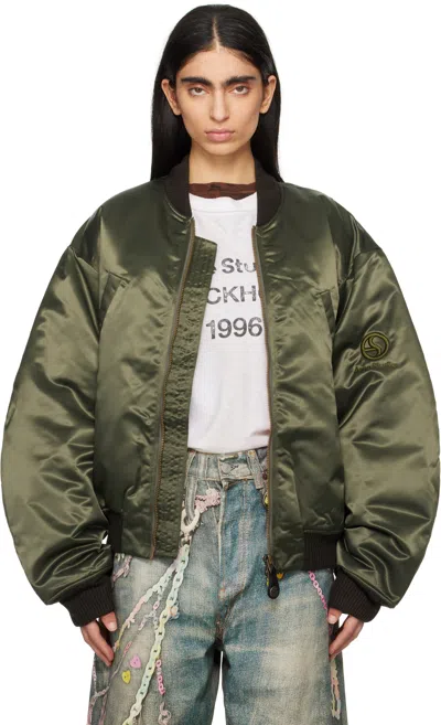 Acne Studios Green Logogram Bomber Jaket In Bgu Military Green