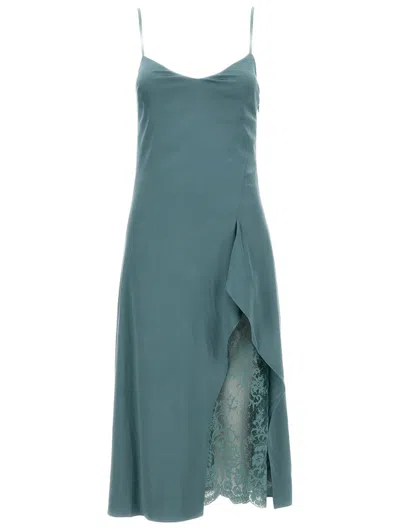 Acne Studios Satin Dress Woman Sage Green In Blue