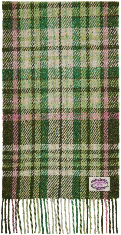 Acne Studios Green Plaid Fringe Scarf In Ab8 Green