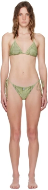 Acne Studios Denim Effect Triangle Bikini In Abc Sage Green