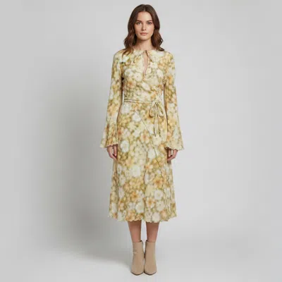 Pre-owned Acne Studios Green/yellow Floral Print Crepe Wrap Midi Dress L