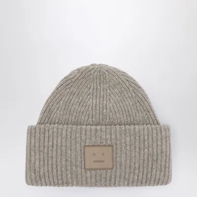 Acne Studios Greige Melange Large Face Logo Beanie In Gray