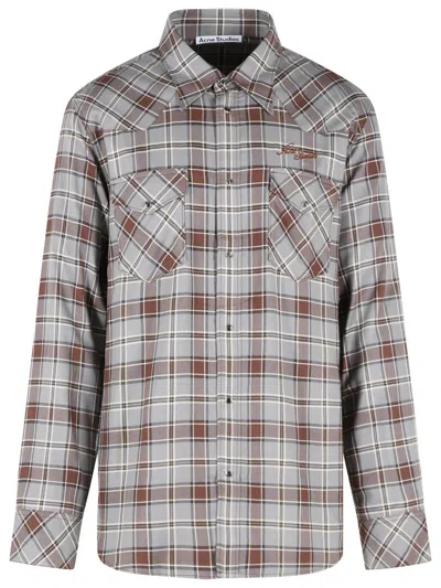 Acne Studios Grey Checkered Pointed-collar Viscose Shirt