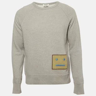 Acne Studios Grey Cotton Knit L Face Patch Sweatshirt In Gray