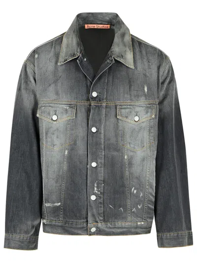 Acne Studios Grey Denim Jacket In Black Wash