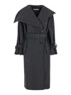 Acne Studios Womens Grey Black Long-sleeves Buckle-belt Regular-fit Wool-blend Coat In Grey
