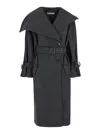 Acne Studios Womens Grey Black Long-sleeves Buckle-belt Regular-fit Wool-blend Coat In Multicolor
