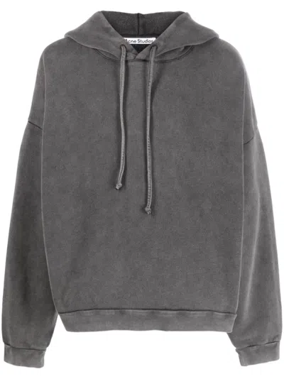 ACNE STUDIOS GREY LOGO COTTON HOODIE