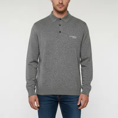 Pre-owned Acne Studios Grey Logo Embroidered Knit Kluxey Polo Sweater M In Gray