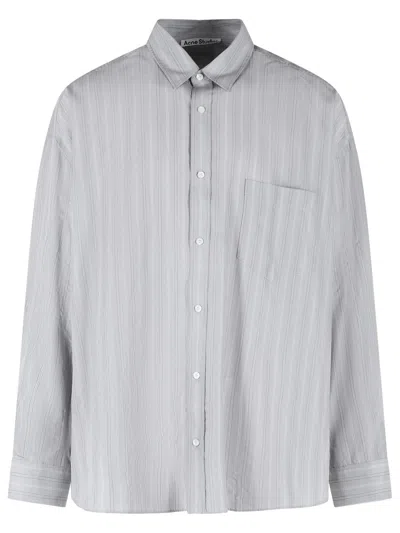 Acne Studios Striped Casual Shirt In Dense Cotton Poplin In Gray
