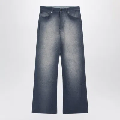 Acne Studios Grey Mélange Cotton Fleece Trousers In Blue