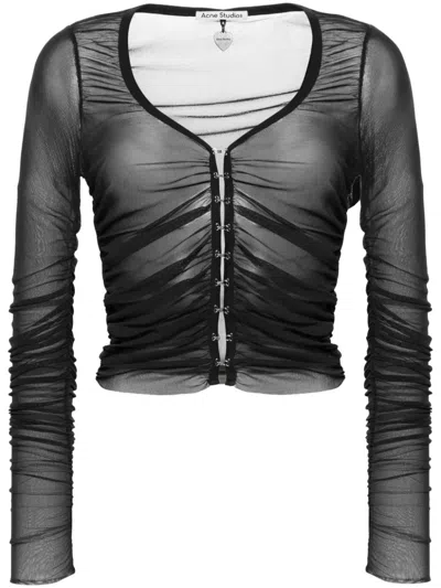 ACNE STUDIOS GREY MESH CROPPED BLOUSE