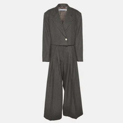 Pre-owned Acne Studios Grey Pinstripe Wool Blend Cropped Blazer And Pants Set S In Gray