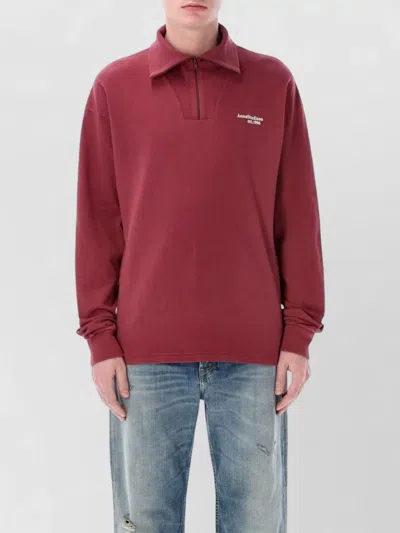 Acne Studios Half Zip Funnel Neck Cotton Sweater In Burgundy