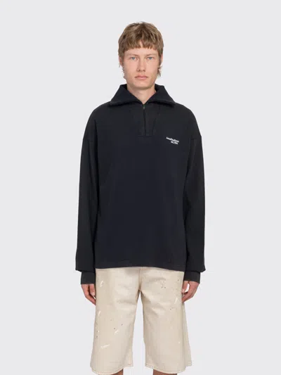 Acne Studios Half Zip Funnel Neck Embroidered Sweatshirt In Black