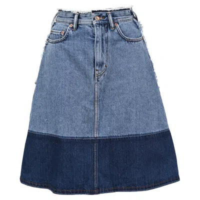 Pre-owned Acne Studios Halona Two-toned Midi Skirt In Blue Cotton Denim