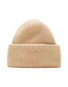 Acne Studios Large Face Logo Beanie In Beige
