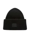 Acne Studios Pansy Face Ribbed Wool-blend Beanie In Black