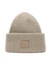 Acne Studios Womens Greige Melange Ribbed Brand-patch Wool-blend Beanie In Brown