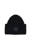 Acne Studios Casual Ribbed Knit Hat With Face Patch In Black