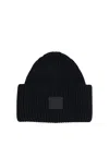 Acne Studios Casual Ribbed Knit Hat With Face Patch In Black