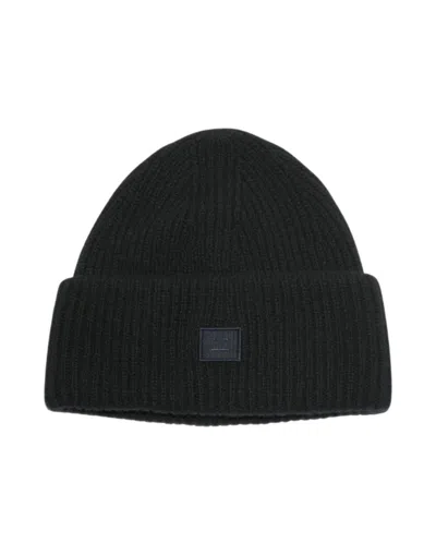 Acne Studios Womens Black Face Logo-patch Wool Beanie Hat