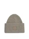 Acne Studios Pansy Face Ribbed Wool-blend Beanie In Brown